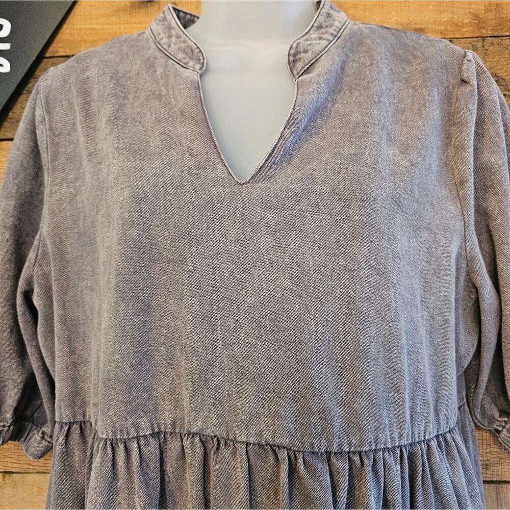 Entro Women's Gray Purple V-Neck Tiered Denim Mini Babydoll Dress Size L - Picture 5 of 15